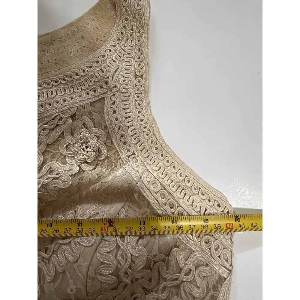 Sue Wong Nocturne Beige Lace Cocktail Dress Size 4 Embroidered Sheath Evening - Picture 8 of 12